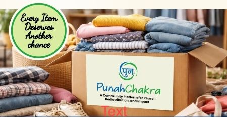 A donation box of folded clothes with the PunahChakra label